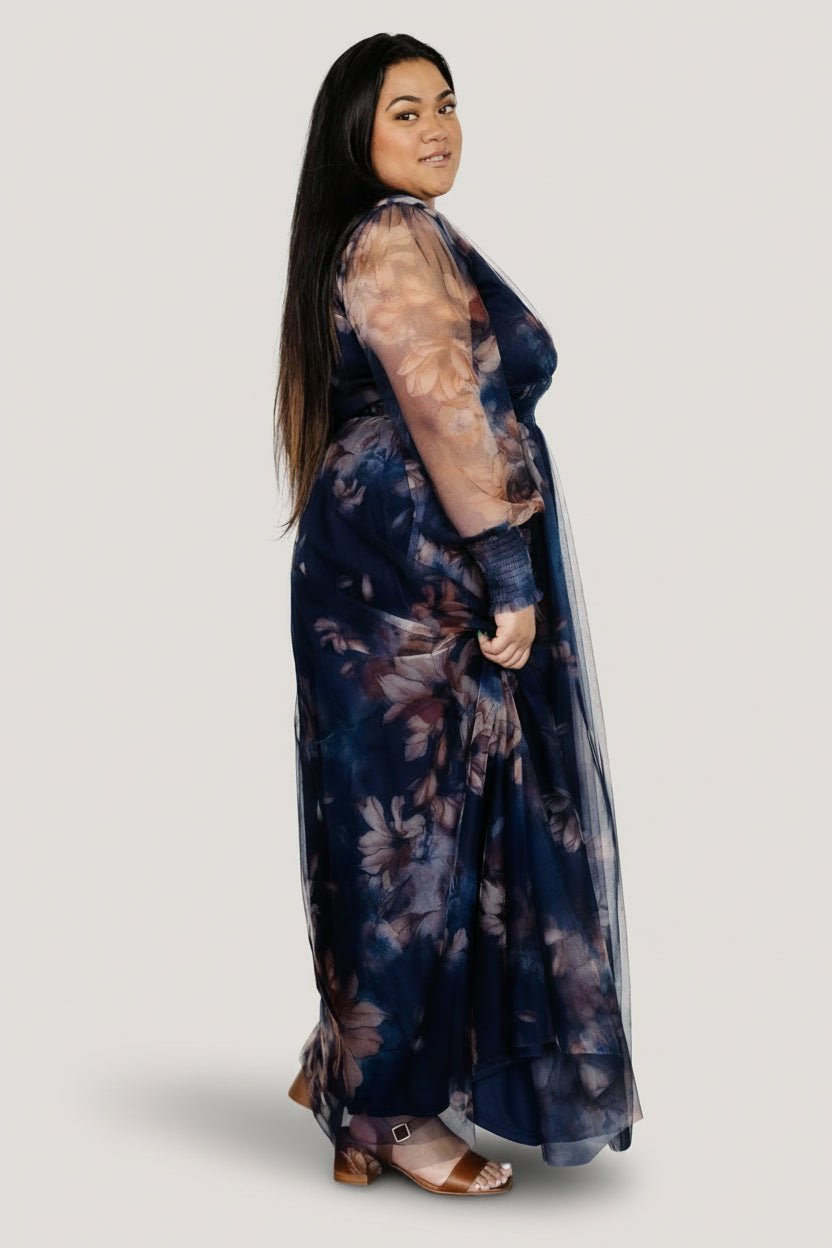 Layla Tulle Maxi Dress Dark Blue Floral | Baltic Born XS Layla Tulle Maxi Dress Dark Blue Floral | Baltic Born XS