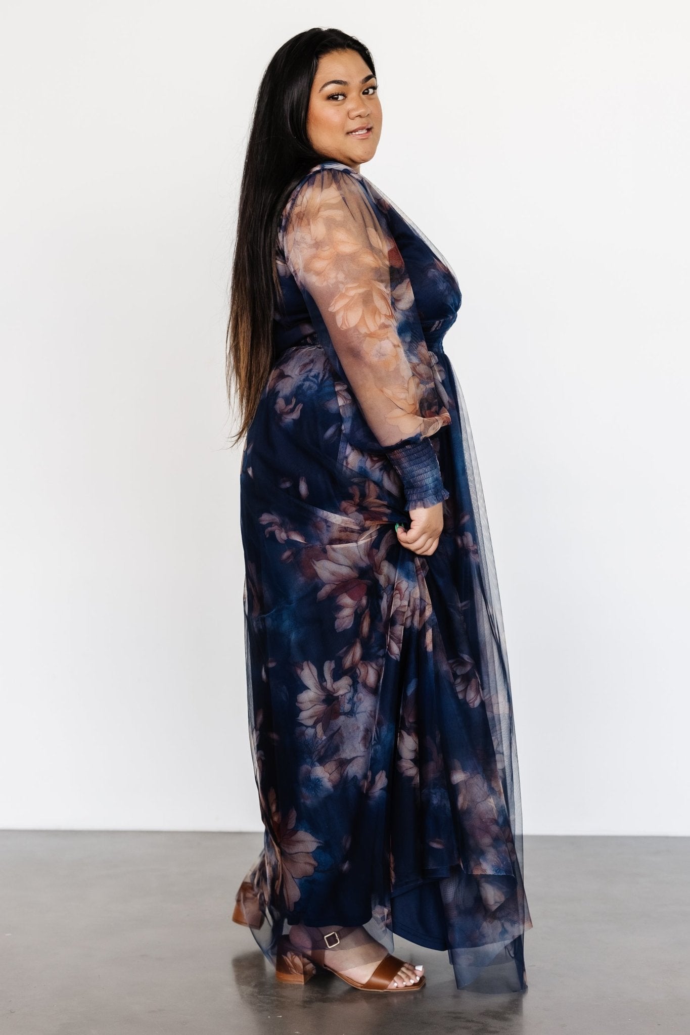 Layla Tulle Maxi Dress | Dark Blue Floral - Baltic Born