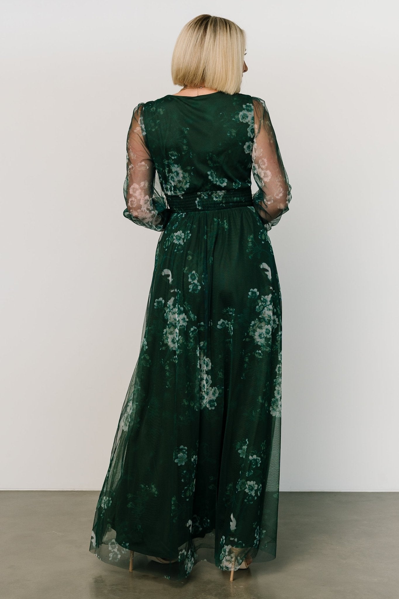 Layla Tulle Maxi Dress | Dark Green Multi - Baltic Born