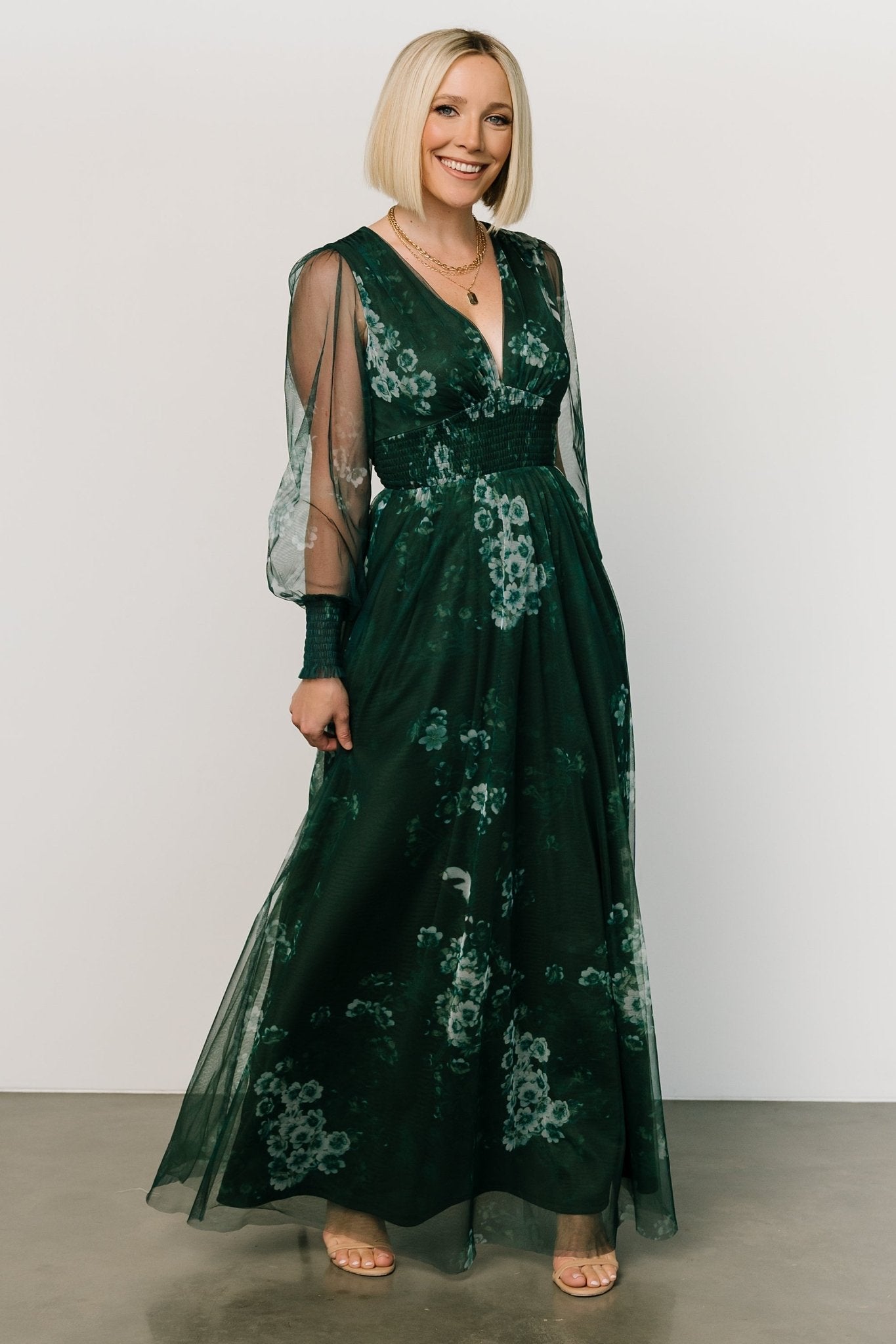 Layla Tulle Maxi Dress | Dark Green Multi - Baltic Born