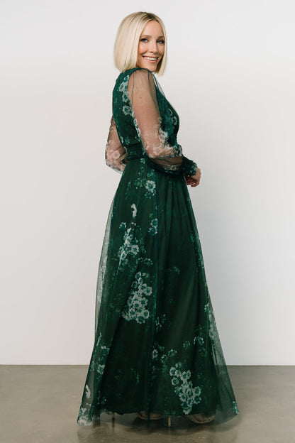 Layla Tulle Maxi Dress | Dark Green Multi - Baltic Born