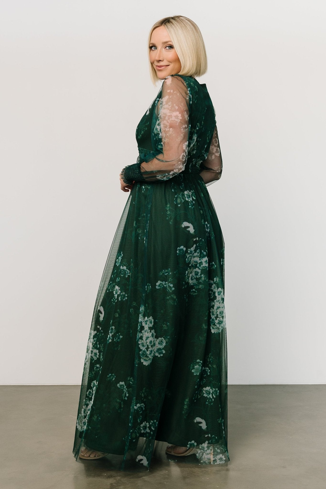 Layla Tulle Maxi Dress | Dark Green Multi - Baltic Born