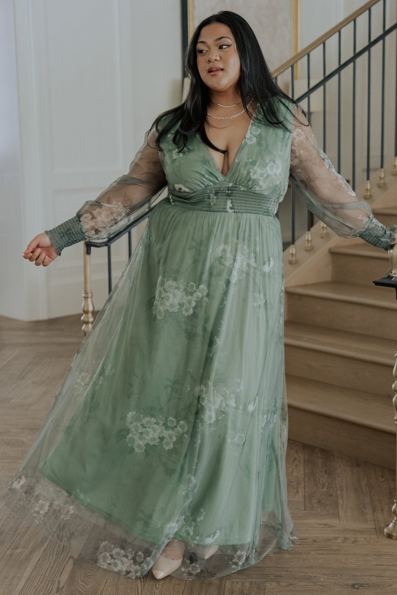 Layla Tulle Maxi Dress | Dusty Green Floral - Baltic Born