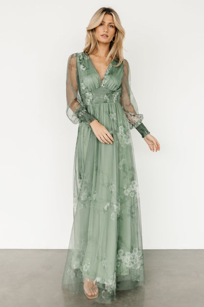 Layla Tulle Maxi Dress | Dusty Green Floral - Baltic Born