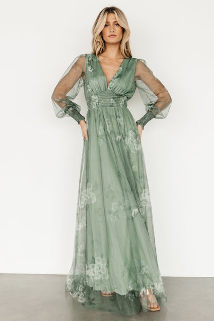 Layla Tulle Maxi Dress | Dusty Green Floral - Baltic Born