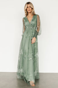 Layla Tulle Maxi Dress | Dusty Green Floral | Baltic Born
