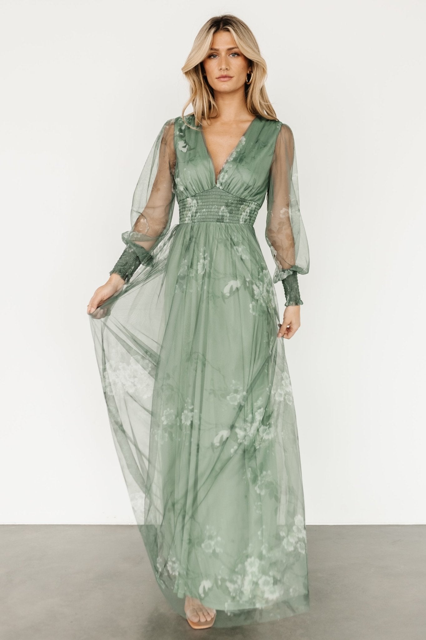 Layla Tulle Maxi Dress | Dusty Green Floral - Baltic Born