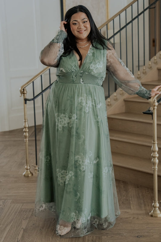 Layla Tulle Maxi Dress | Dusty Green Floral - Baltic Born