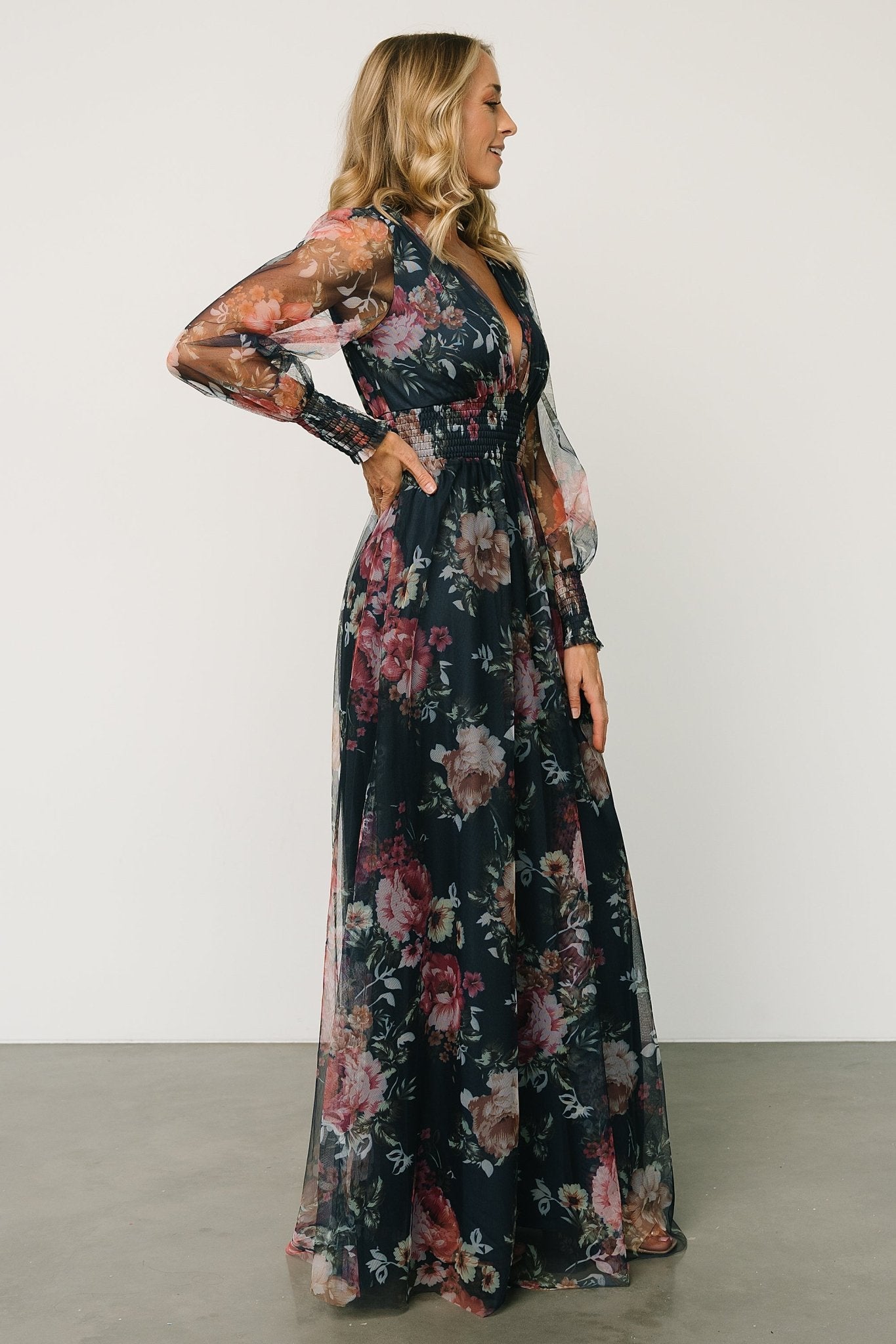 Layla Tulle Maxi Dress | Garden Navy Floral - Baltic Born