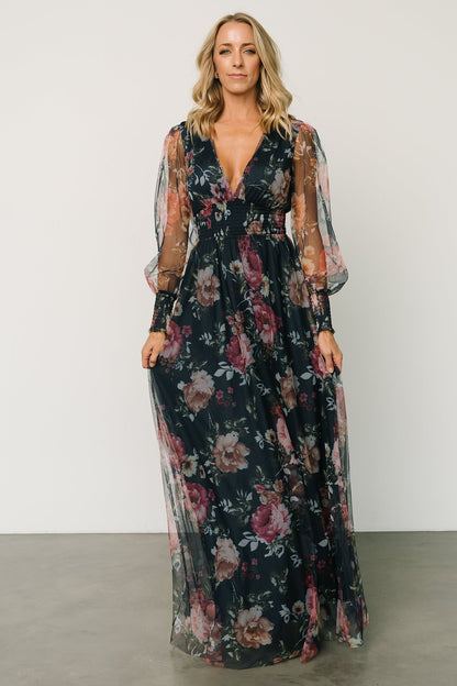 Layla Tulle Maxi Dress | Garden Navy Floral - Baltic Born