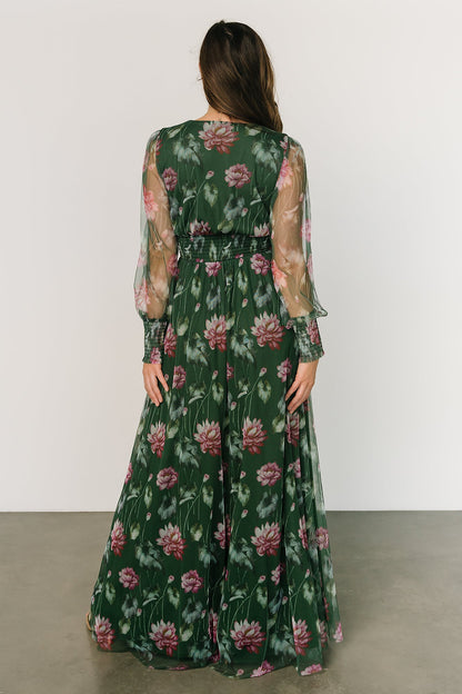 Layla Tulle Maxi Dress | Green + Pink Floral - Baltic Born