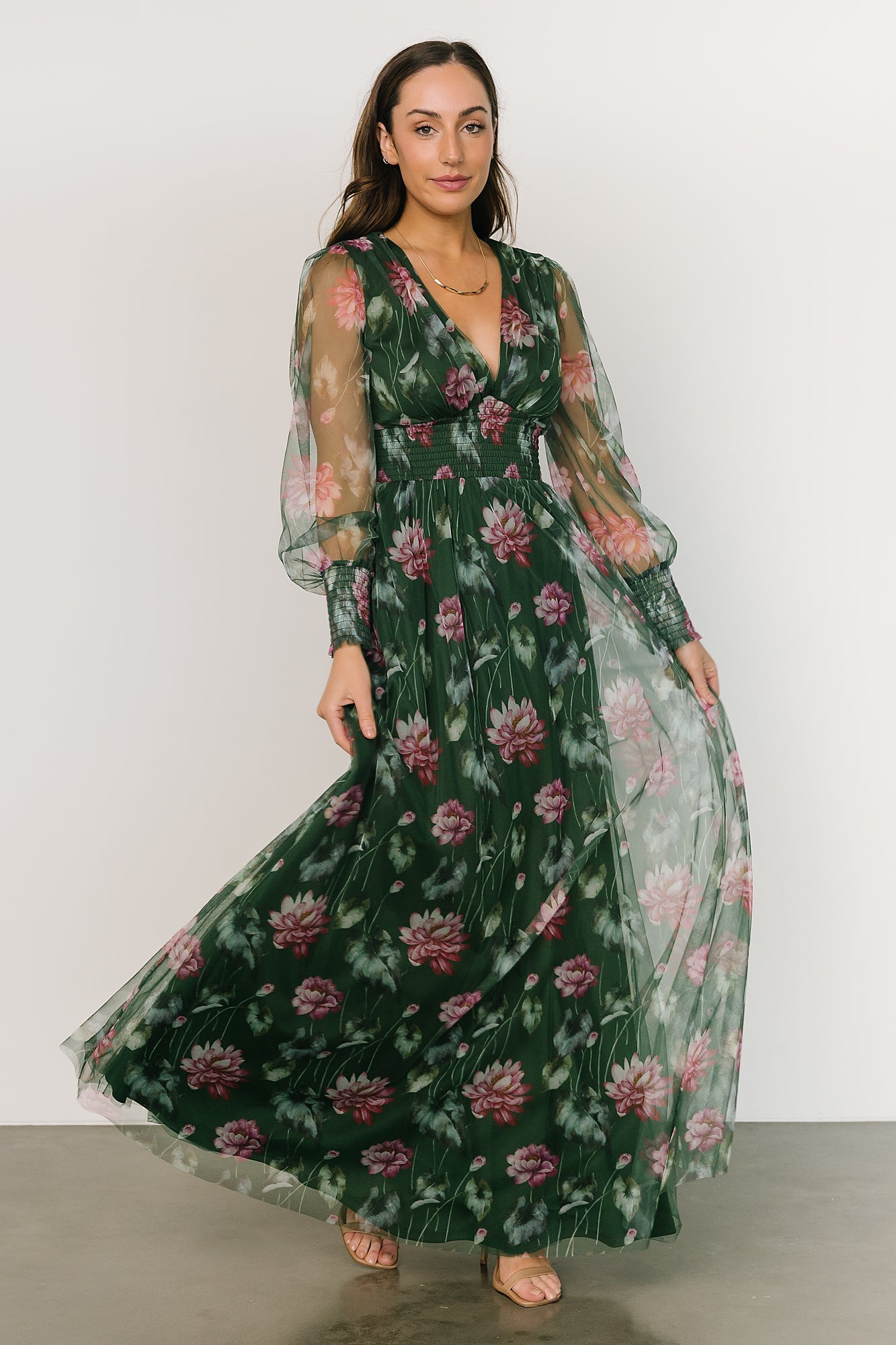 Layla Tulle Maxi Dress | Green + Pink Floral - Baltic Born