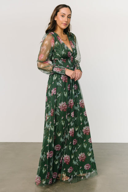 Layla Tulle Maxi Dress | Green + Pink Floral - Baltic Born