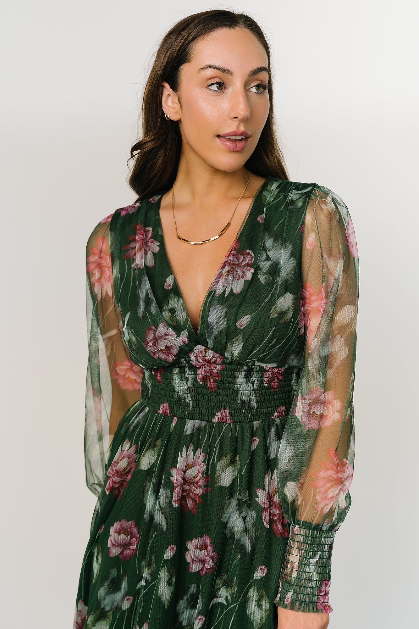 Layla Tulle Maxi Dress | Green + Pink Floral - Baltic Born