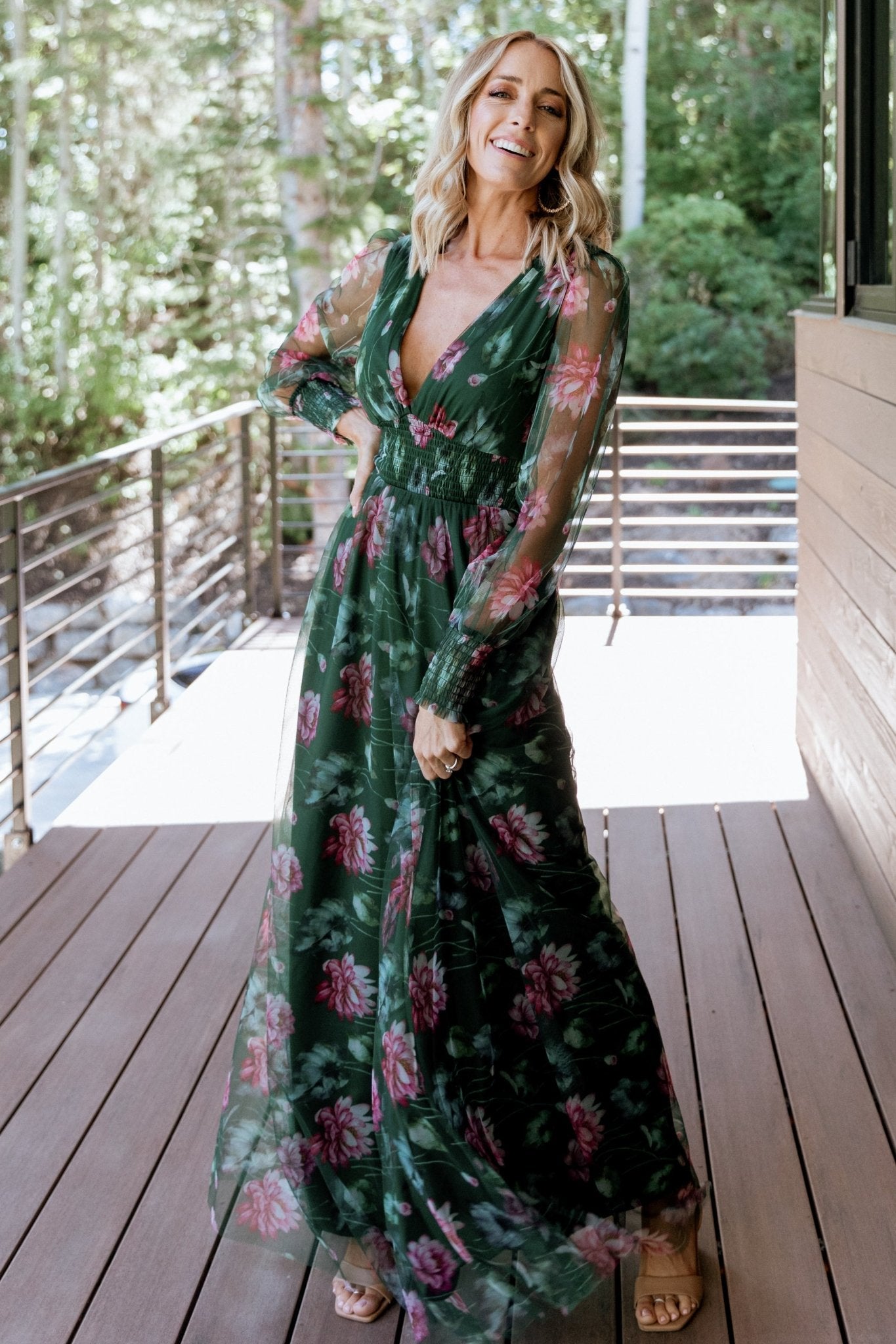 Layla Tulle Maxi Dress | Green + Pink Floral - Baltic Born