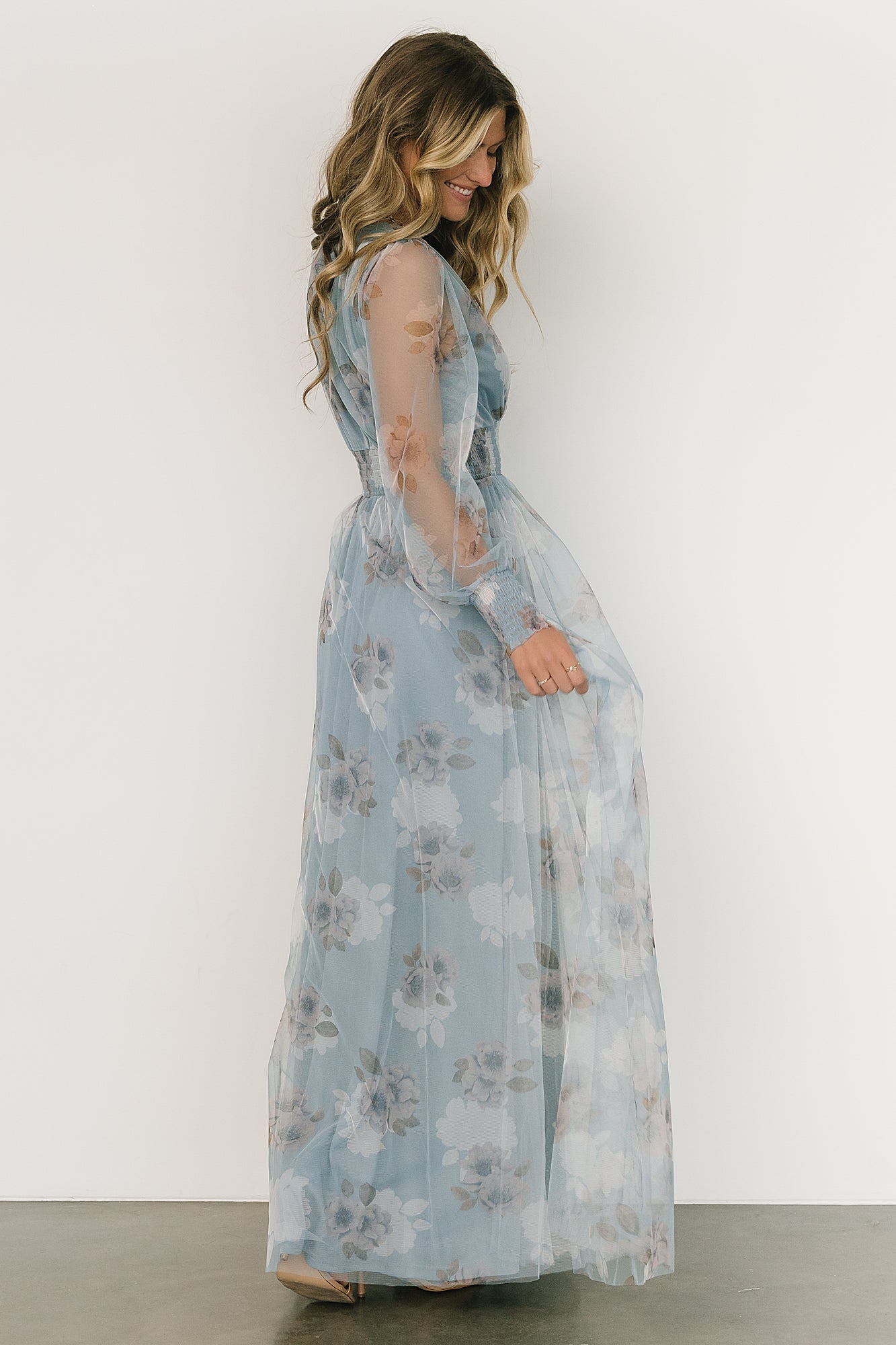 Layla Tulle Maxi Dress | Blue + Golden Floral | Baltic Born