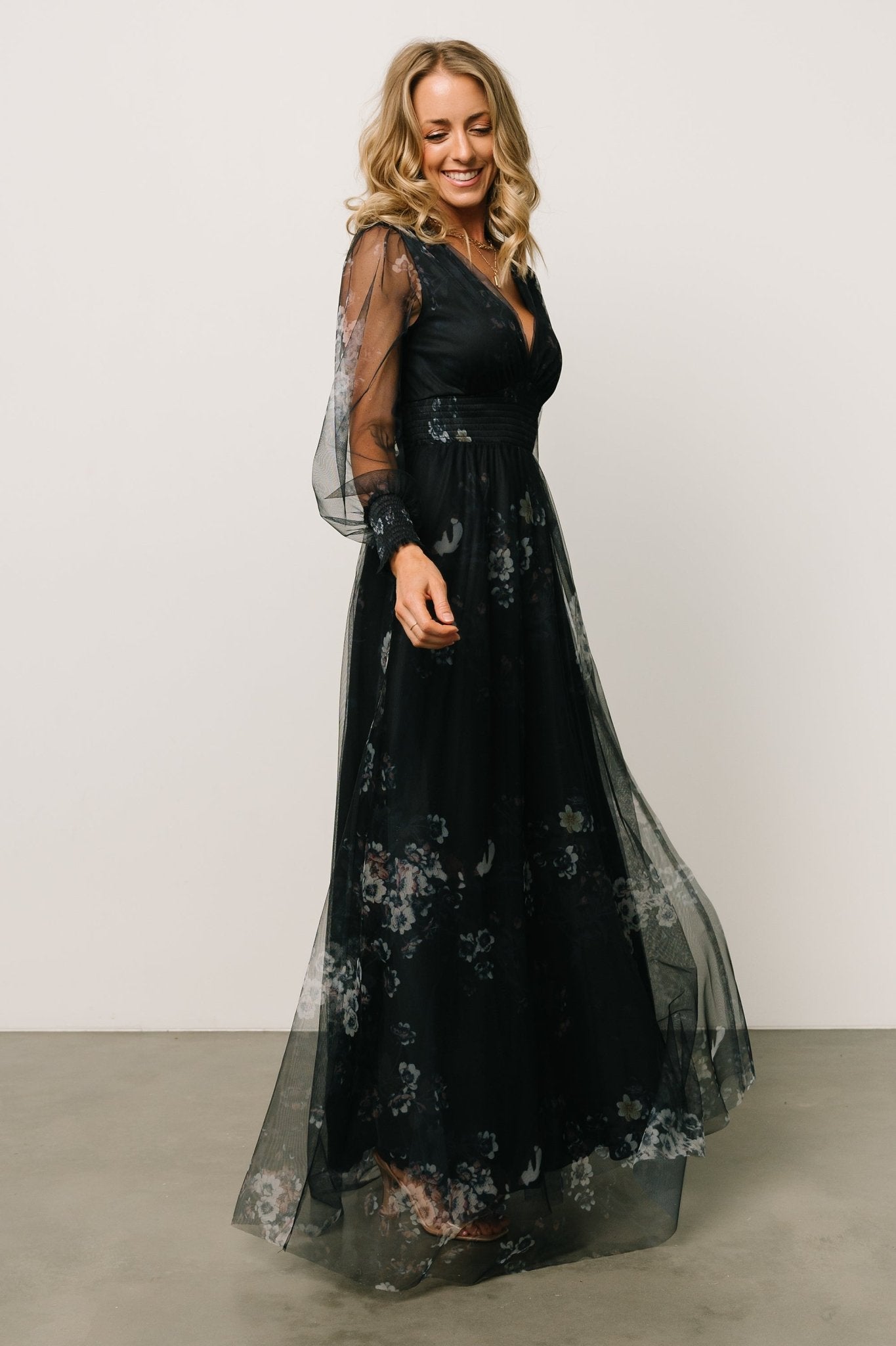 Layla Tulle Maxi Dress | Navy Multi - Baltic Born