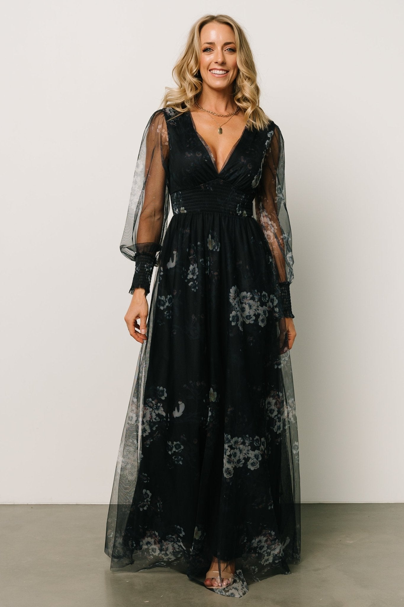 Layla Tulle Maxi Dress | Navy Multi - Baltic Born