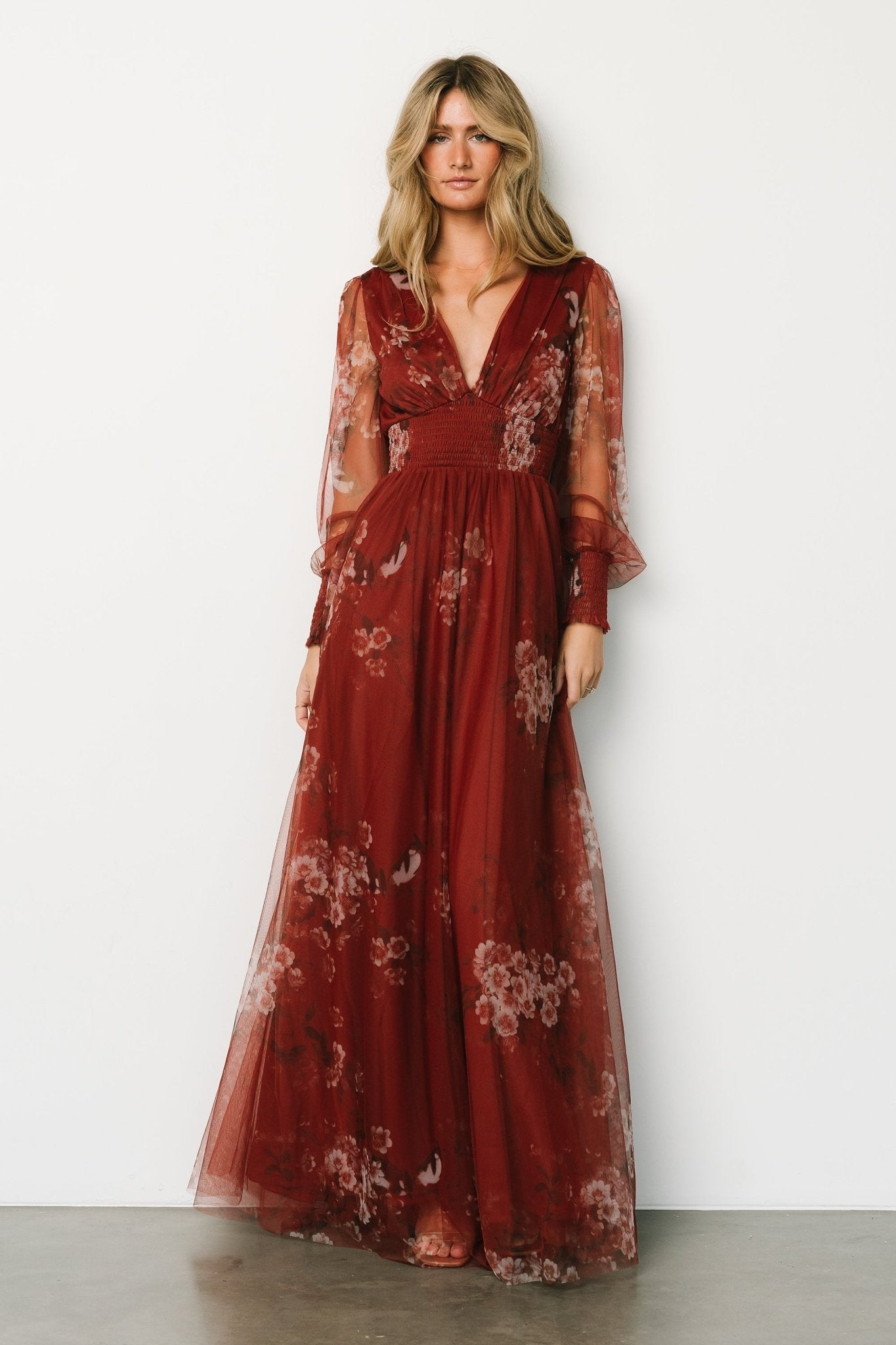 Baltic Born Womens Layla Tulle Maxi Dress | Rust Floral | Size: XS Baltic Born Womens Layla Tulle Maxi Dress | Rust Floral | Size: XS