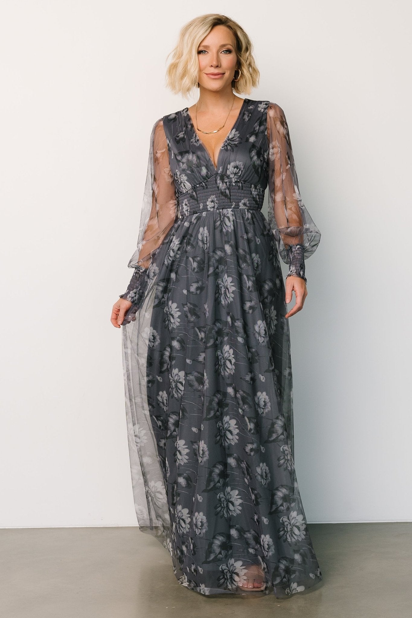 Layla Tulle Maxi Dress | Slate Floral - Baltic Born