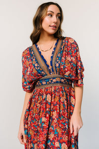 Leanne | Powder Blue Mesh And Lace Crew-Neck Fishtail Midi Dress
