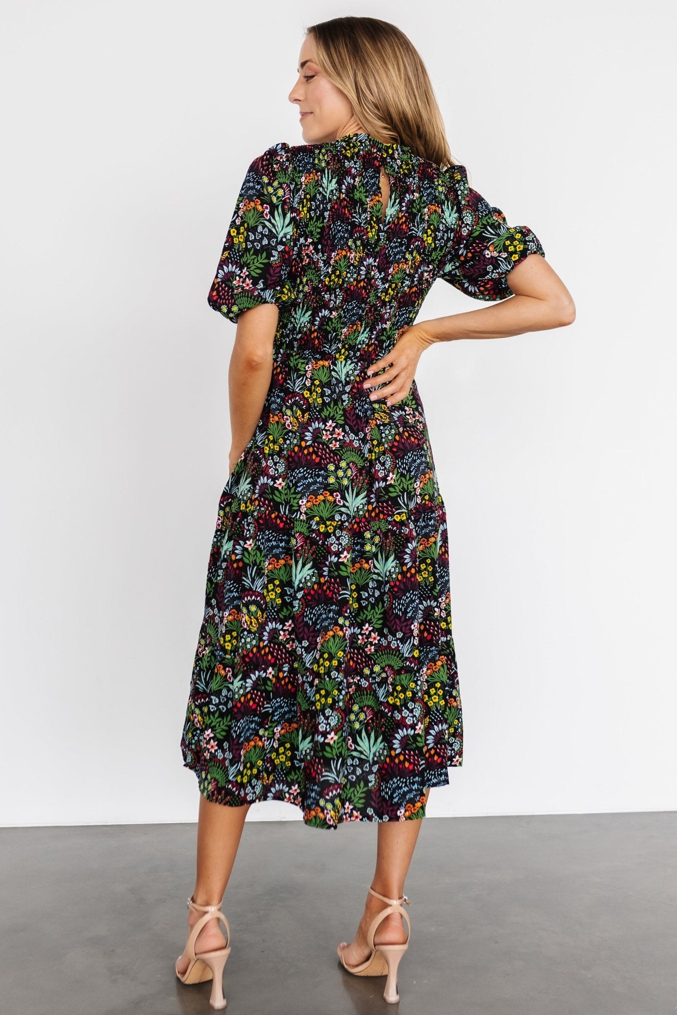 Lena Tiered Midi Dress | Black Multi Floral - Baltic Born