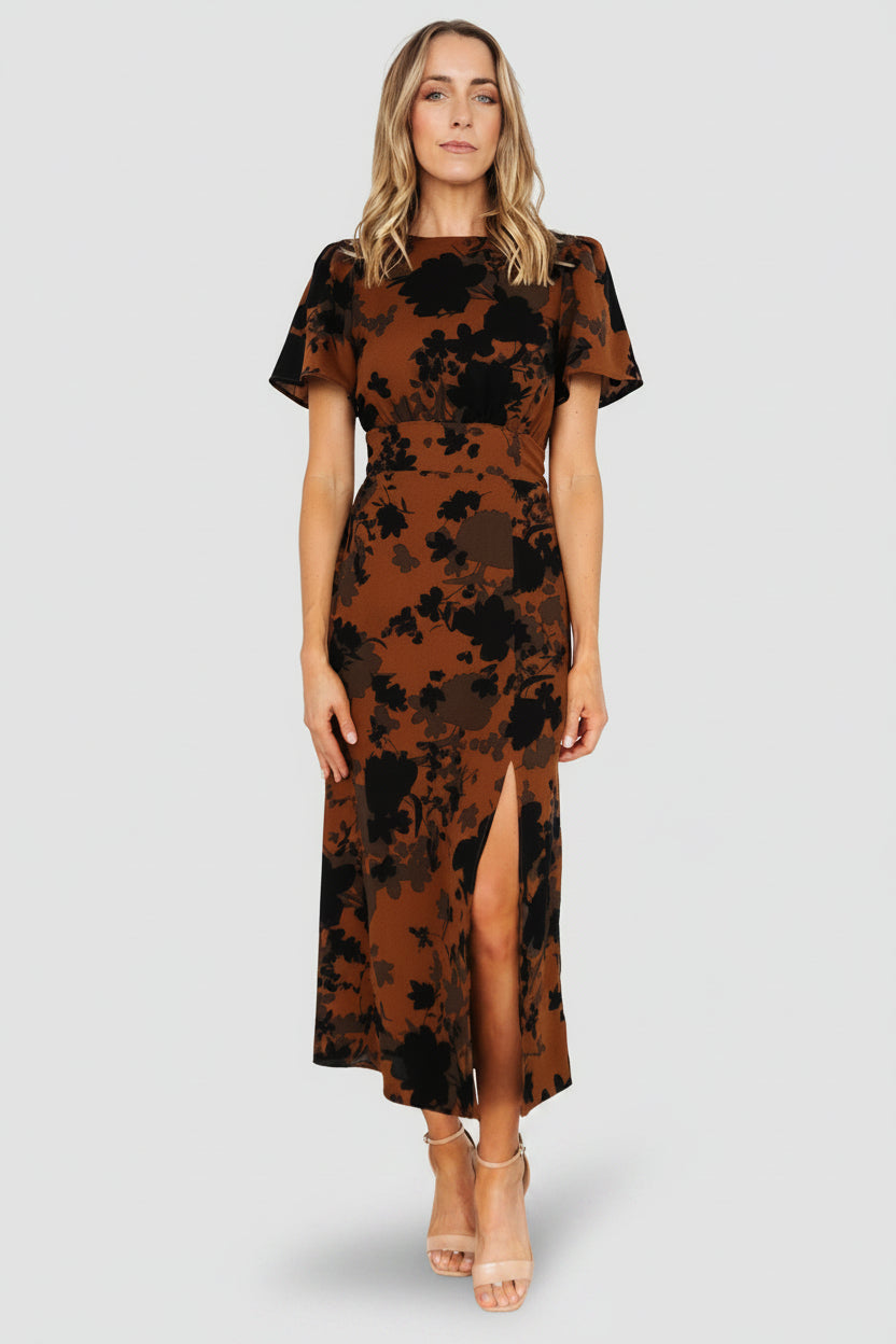 Lenni Midi Dress - Espresso Chiffon Floral | Baltic Born 2XL Lenni Midi Dress - Espresso Chiffon Floral | Baltic Born 2XL