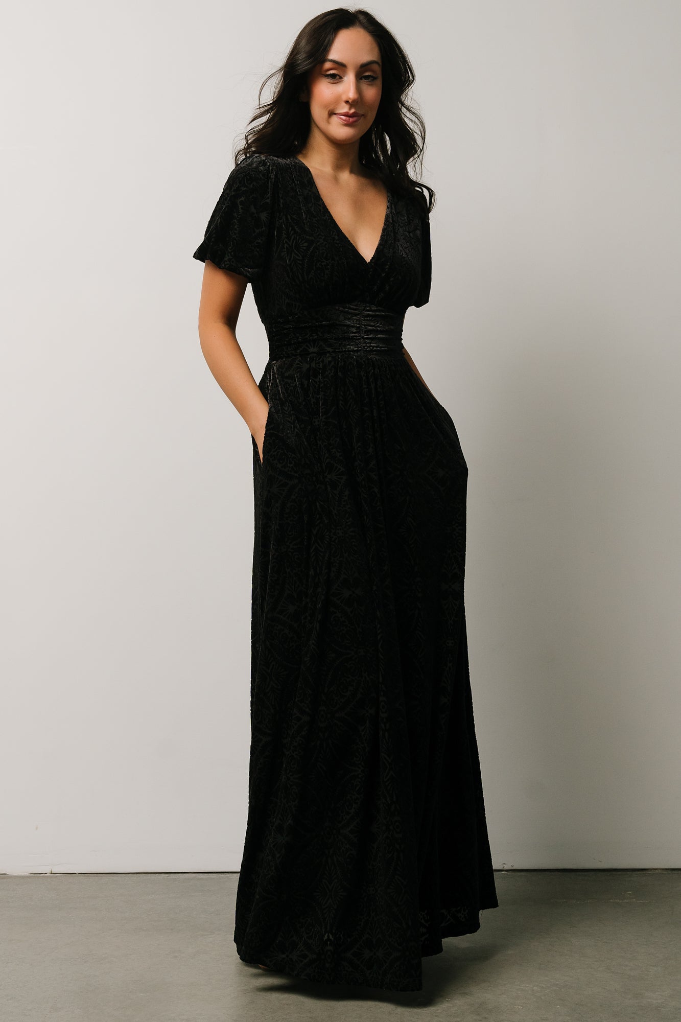 Leslie Embossed Velvet Maxi | Black - Baltic Born