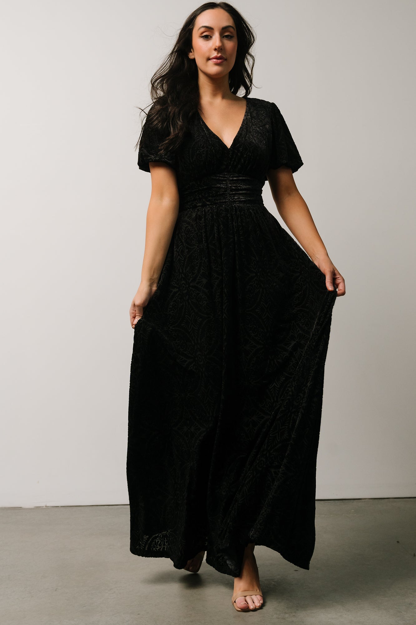 Leslie Embossed Velvet Maxi | Black - Baltic Born