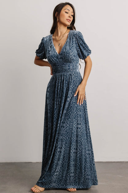 Leslie Embossed Velvet Maxi | Blue - Baltic Born