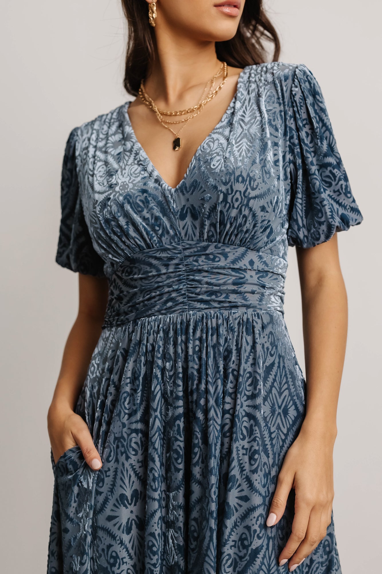 Leslie Embossed Velvet Maxi | Blue - Baltic Born