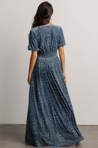 Leslie Embossed Velvet Maxi | Blue - Baltic Born