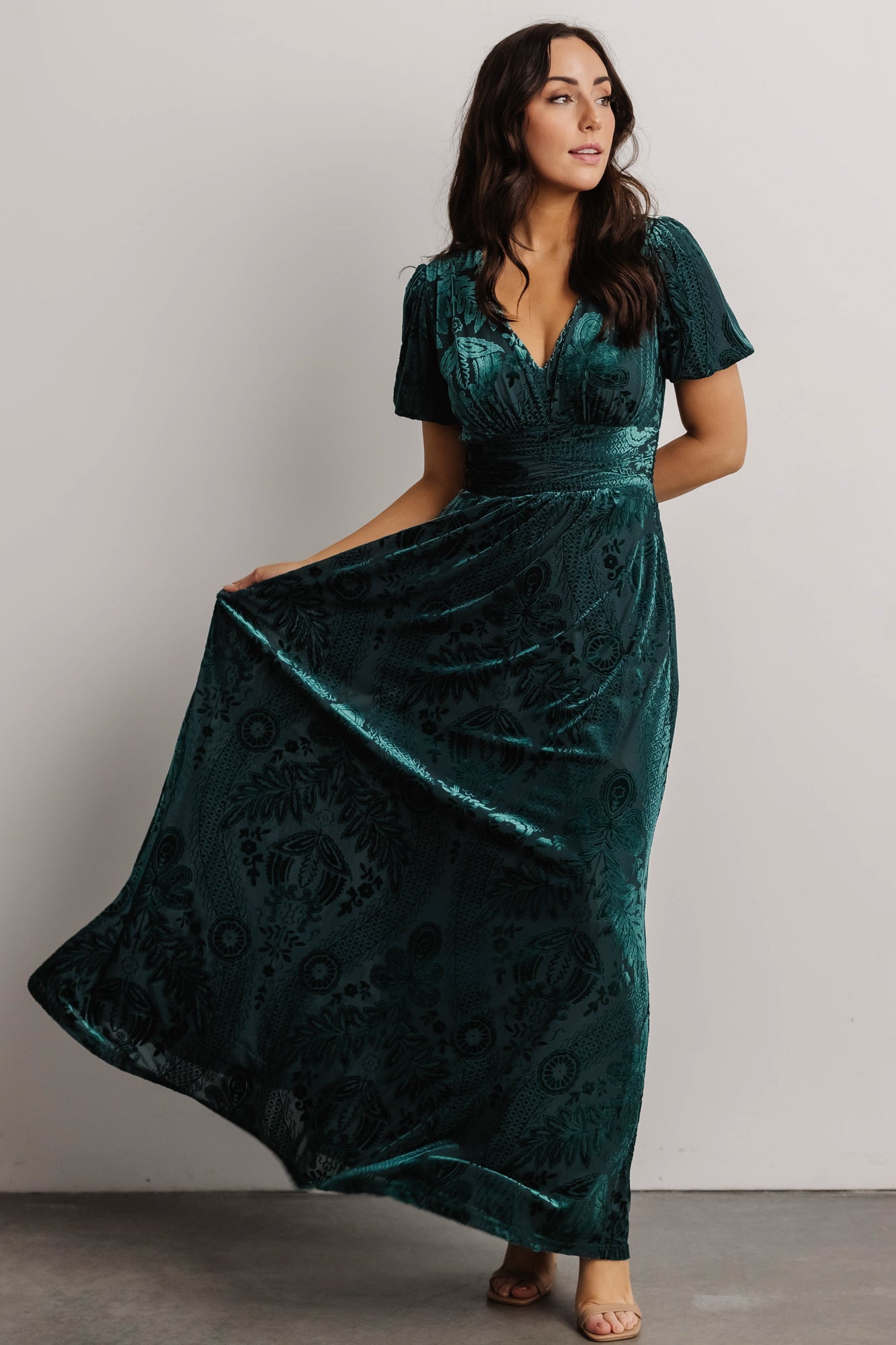 Leslie Velvet Maxi Dress | Bronze + Jade | Baltic Born
