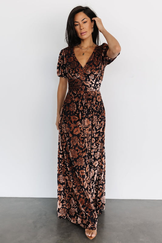 Leslie Velvet Maxi Dress | Black + Bronze - Baltic Born