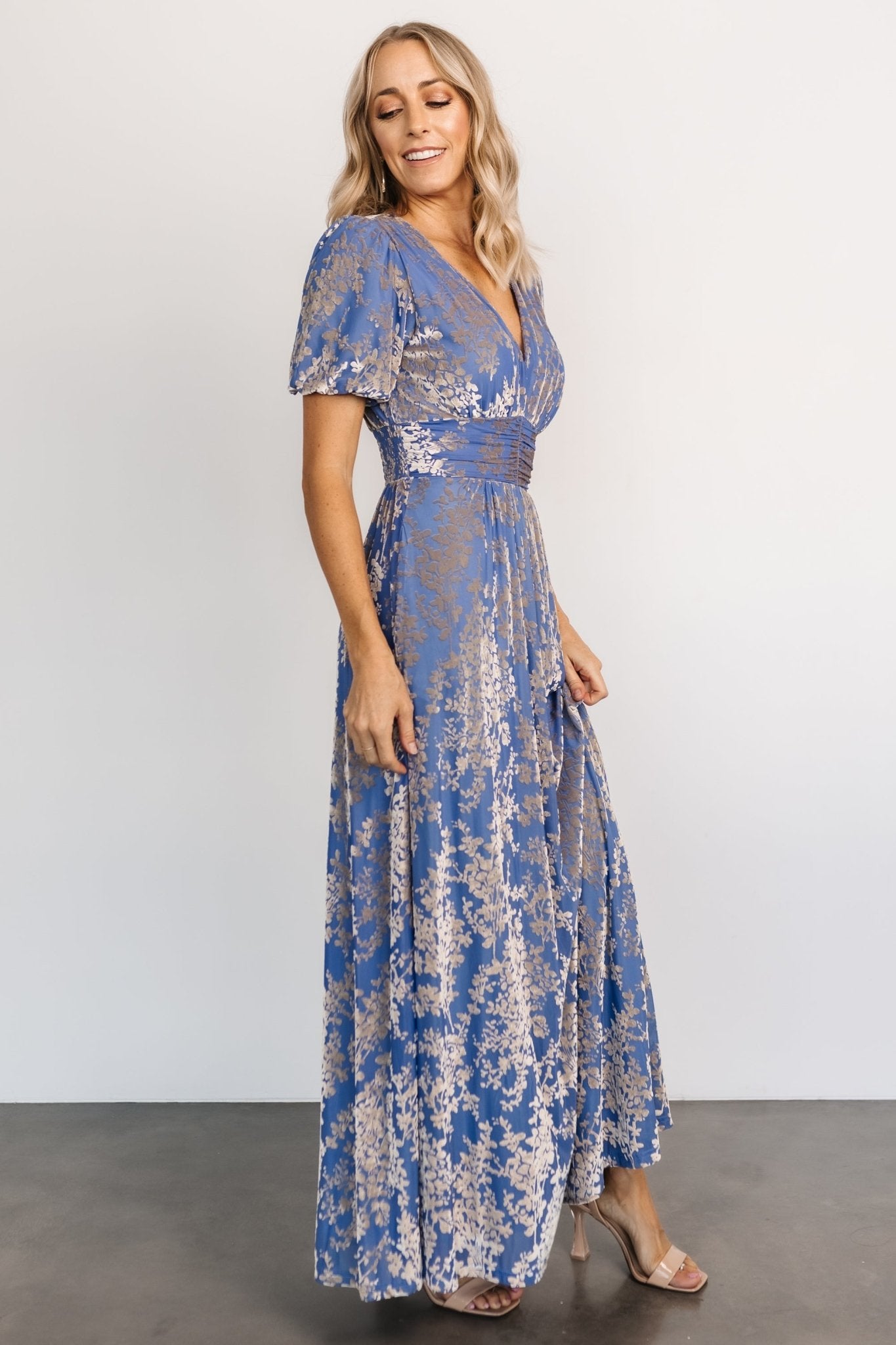 Leslie Velvet Maxi Dress | Blue + Silver - Baltic Born