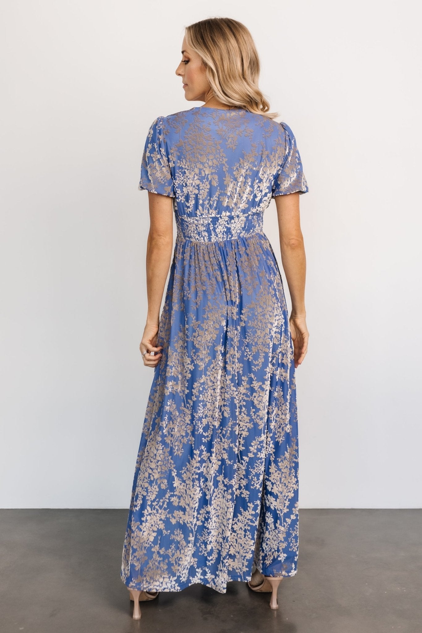 Leslie Velvet Maxi Dress | Blue + Silver - Baltic Born