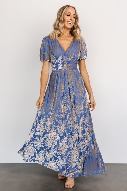 Leslie Velvet Maxi Dress | Blue + Silver - Baltic Born