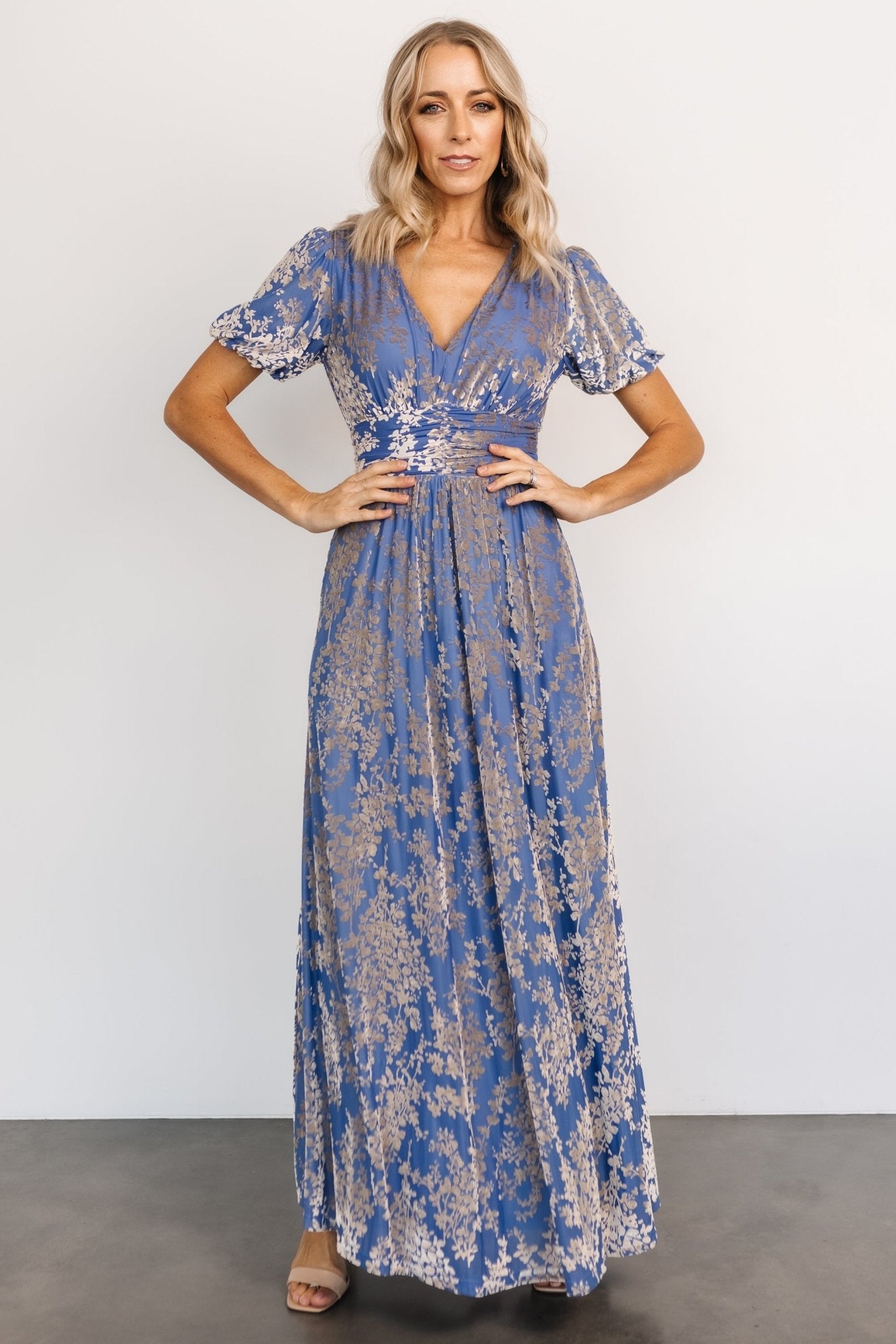 Leslie Velvet Maxi Dress | Blue + Silver - Baltic Born