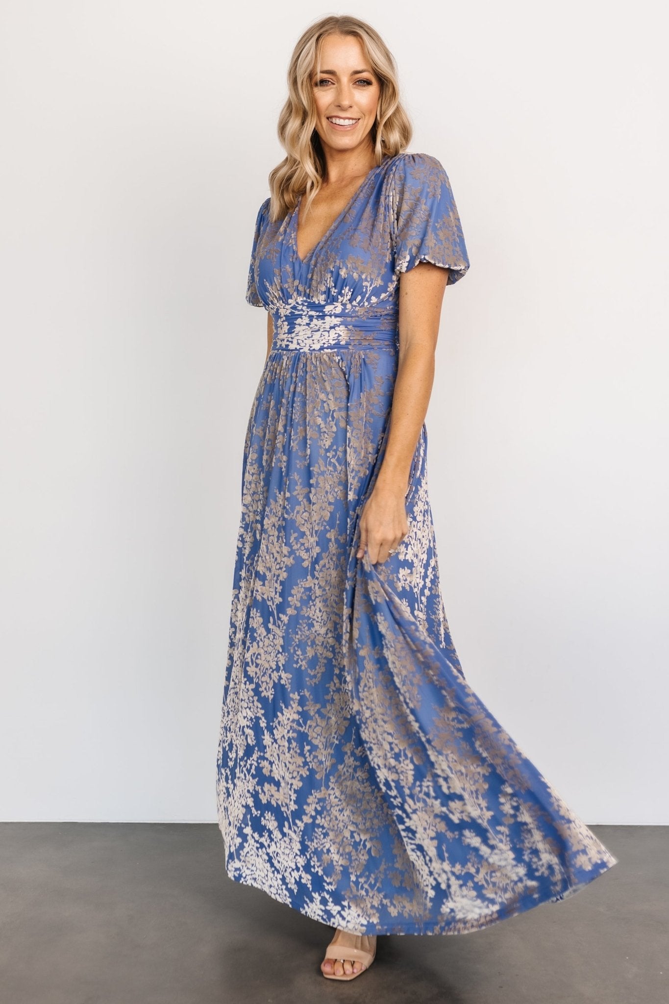 Leslie Velvet Maxi Dress | Blue + Silver - Baltic Born