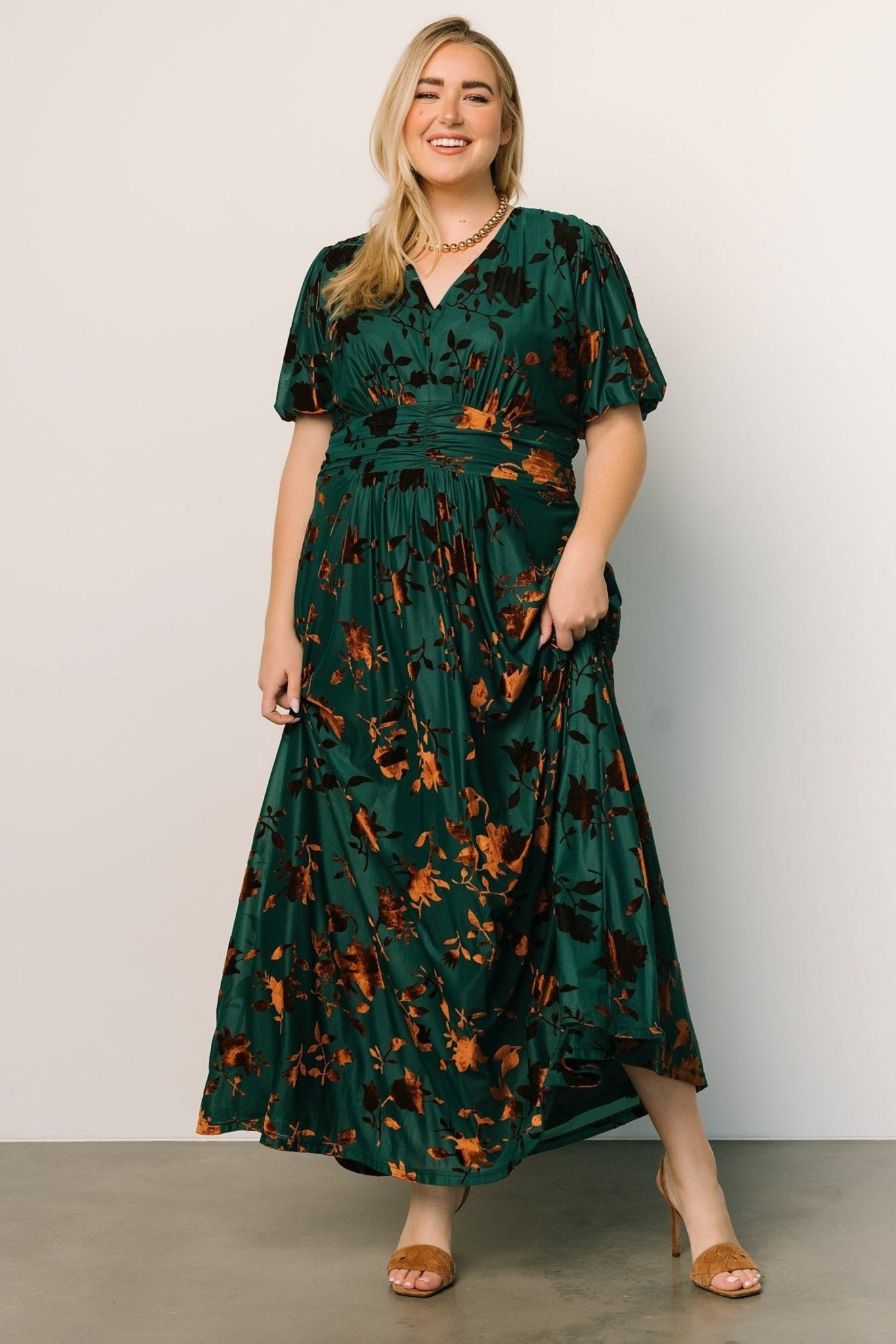 Leslie Velvet Maxi Dress | Bronze + Jade - Baltic Born