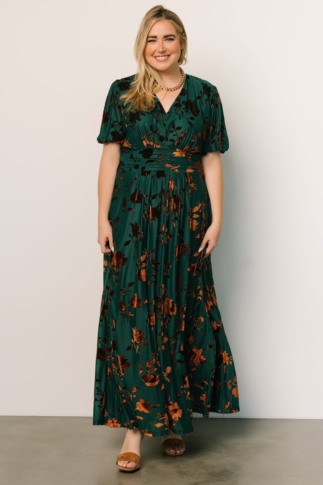 Leslie Velvet Maxi Dress | Bronze + Jade - Baltic Born