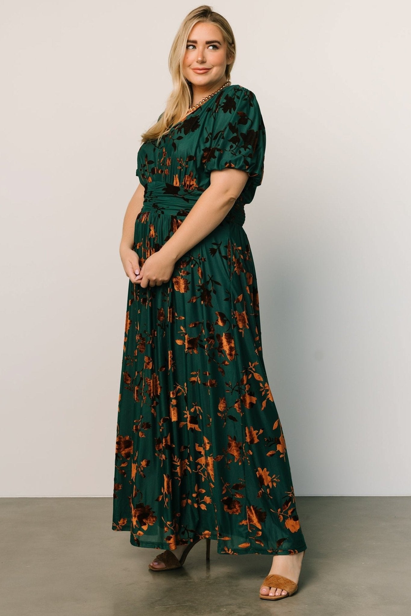 Leslie Velvet Maxi Dress | Bronze + Jade - Baltic Born