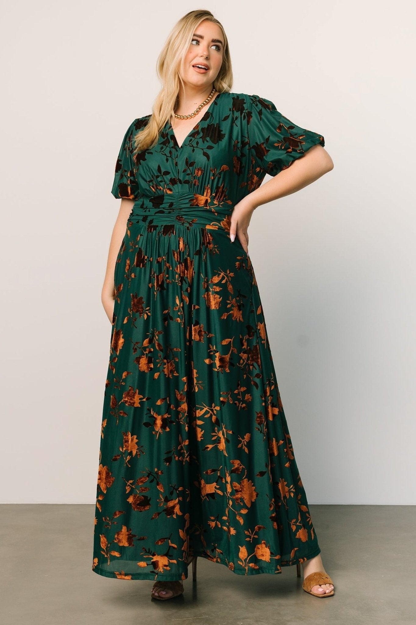 Leslie Velvet Maxi Dress | Bronze + Jade - Baltic Born