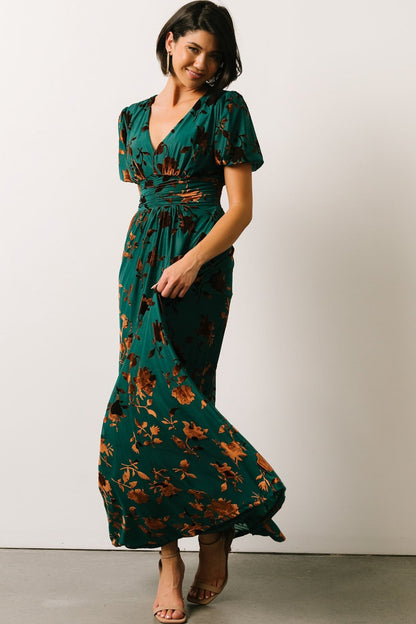 Leslie Velvet Maxi Dress | Bronze + Jade - Baltic Born