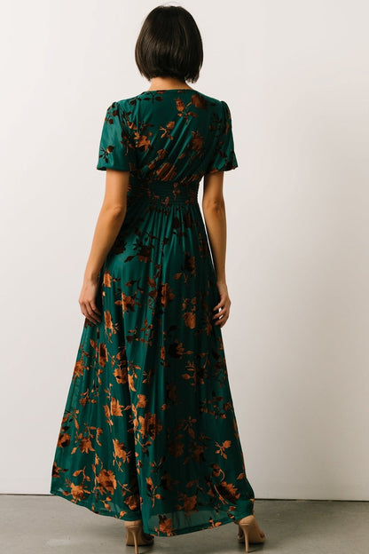 Leslie Velvet Maxi Dress | Bronze + Jade - Baltic Born