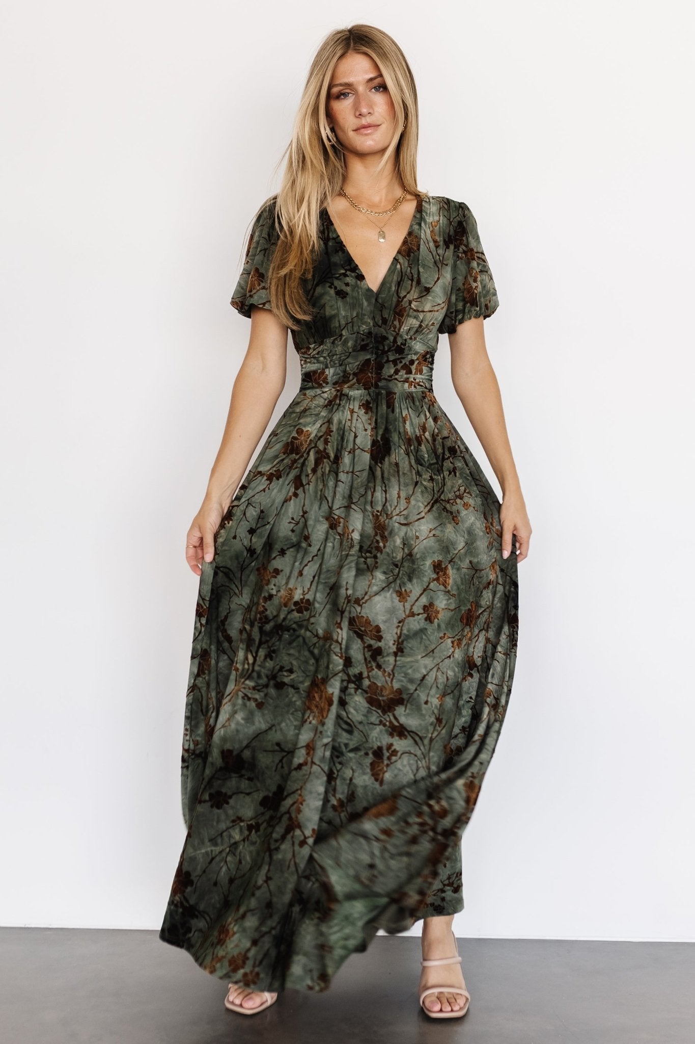 Leslie Velvet Maxi Dress | Green + Copper - Baltic Born