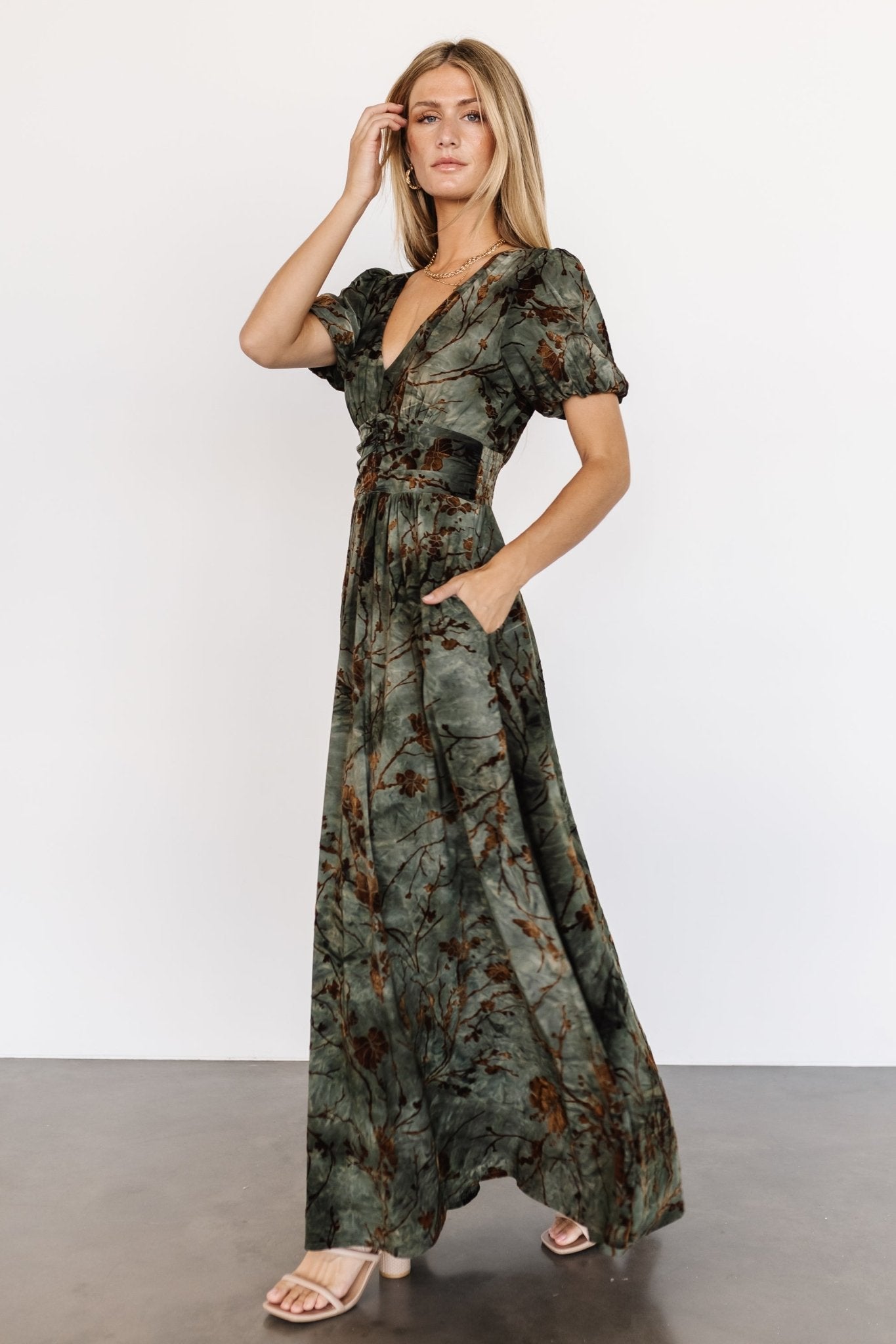 Leslie Velvet Maxi Dress | Green + Copper | Baltic Born