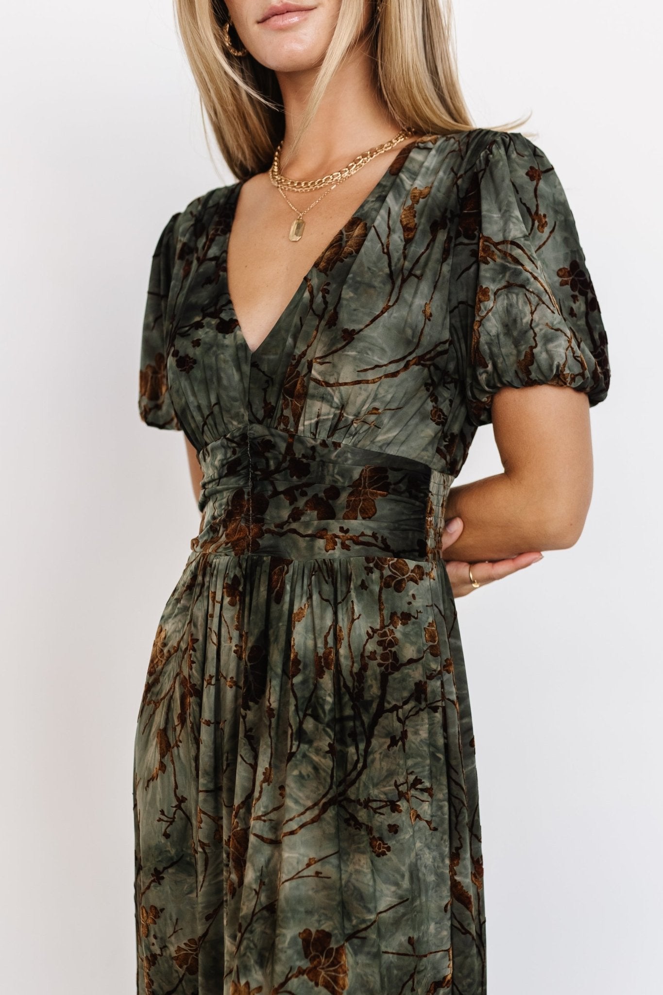 Leslie Velvet Maxi Dress | Green + Copper - Baltic Born