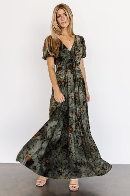 Leslie Velvet Maxi Dress | Green + Copper - Baltic Born