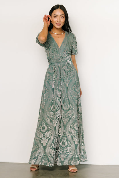 Leslie Velvet Maxi Dress | Sage + Silver - Baltic Born